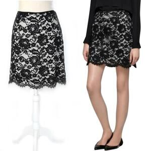 THEORY Nicholina Black Lace Silk Pencil Skirt Office or Dressy Scalloped…
